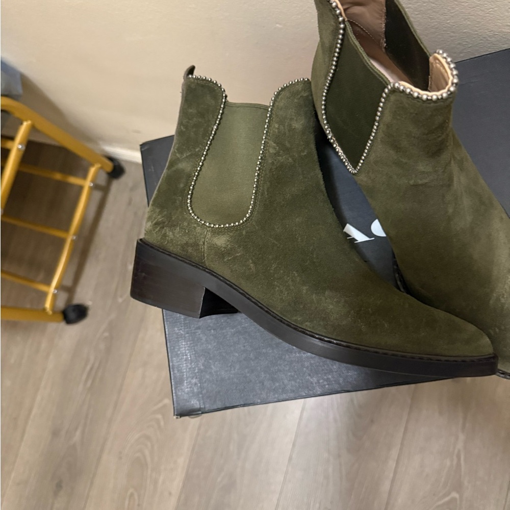 Coach Olive Green Suede Ankle Boots with Studded Trim - Picture 4 of 4